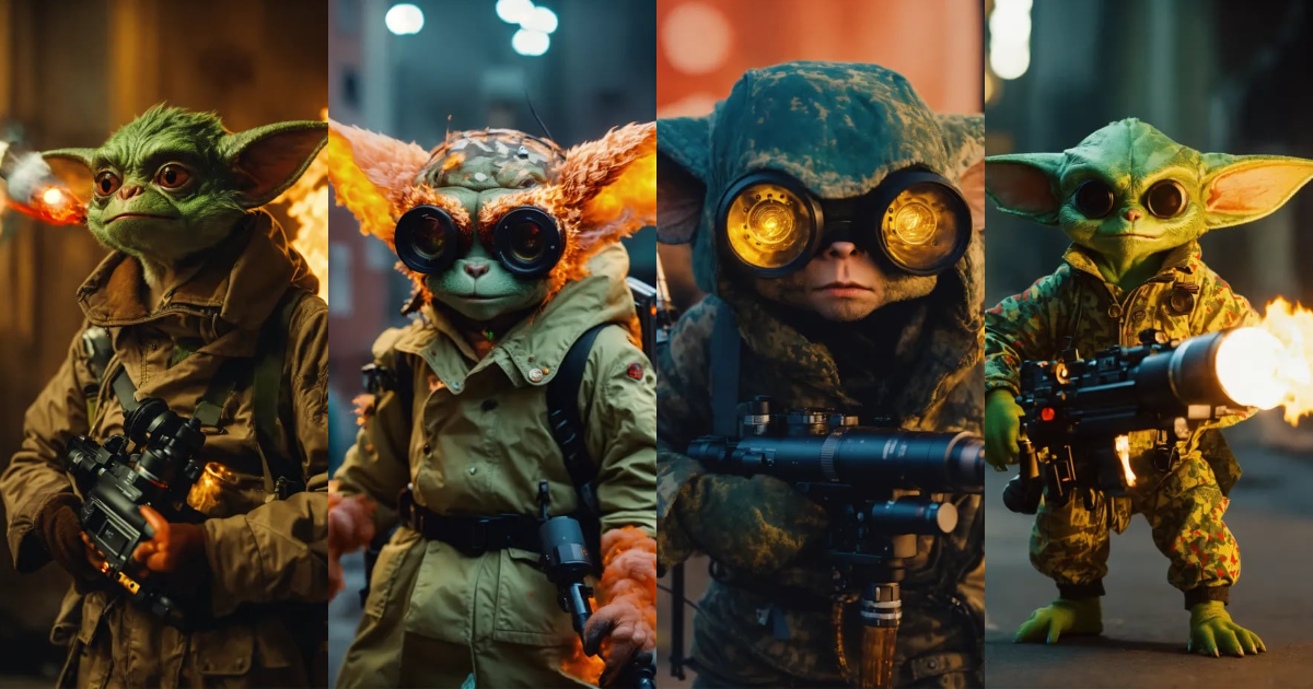 Lexica - Leica portrait of a gremlin with a flamethrower coded patterns ...