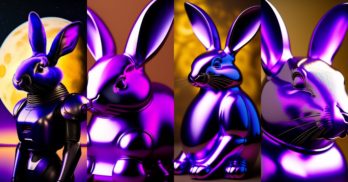 Lexica - Portrair a metallic purple rabbit like a robot whith th moon