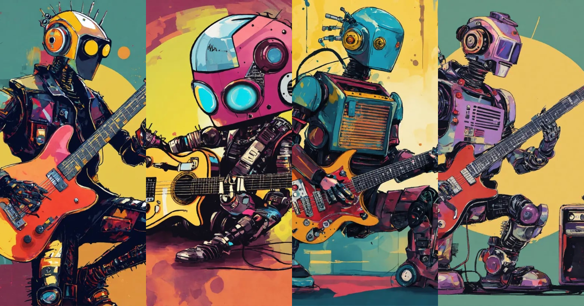 Lexica - Punk rocker as a robot playing guitar, abstract illustration