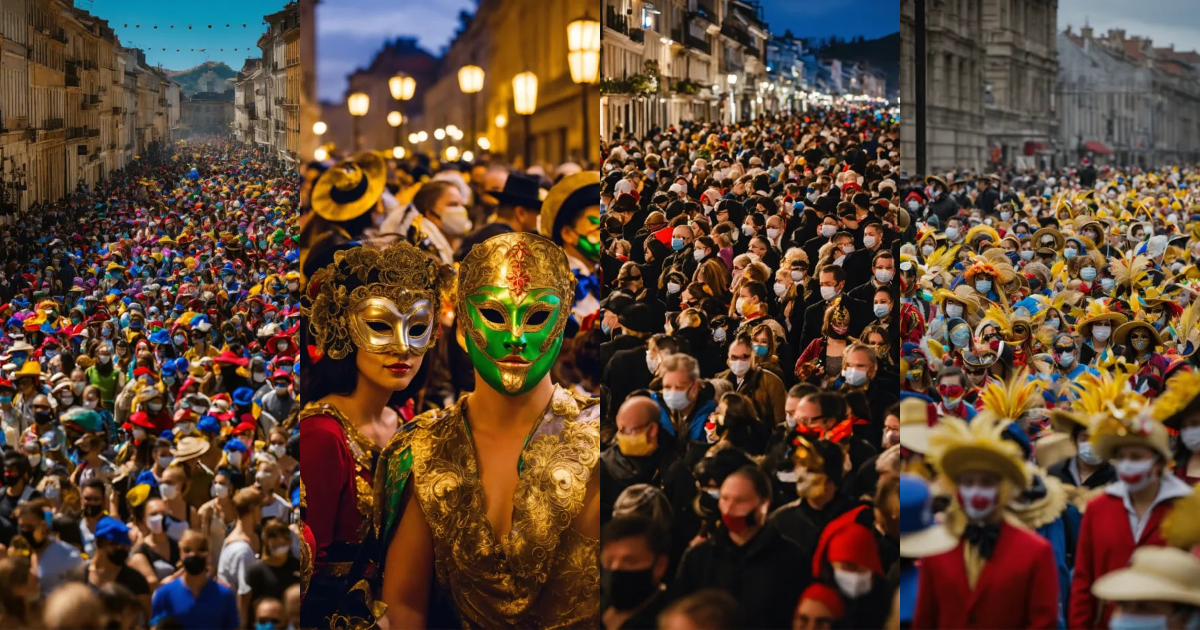 Lexica - Crowd wearing masks mascarade