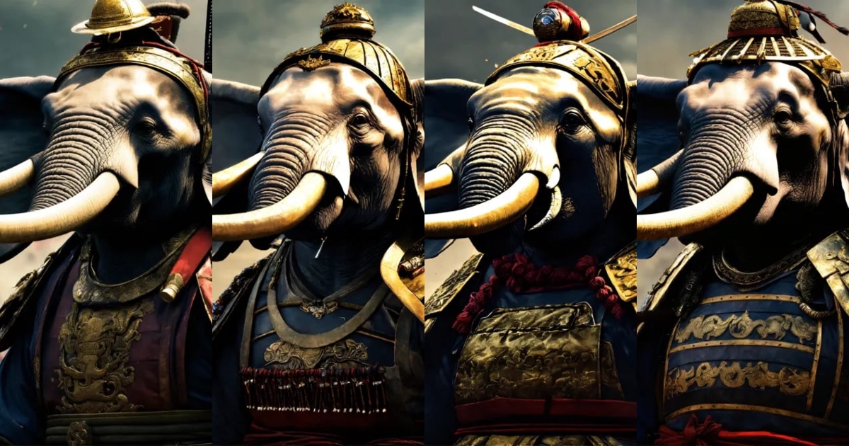 Lexica - Elephant samurai. Battlefield. Hyper realistic.