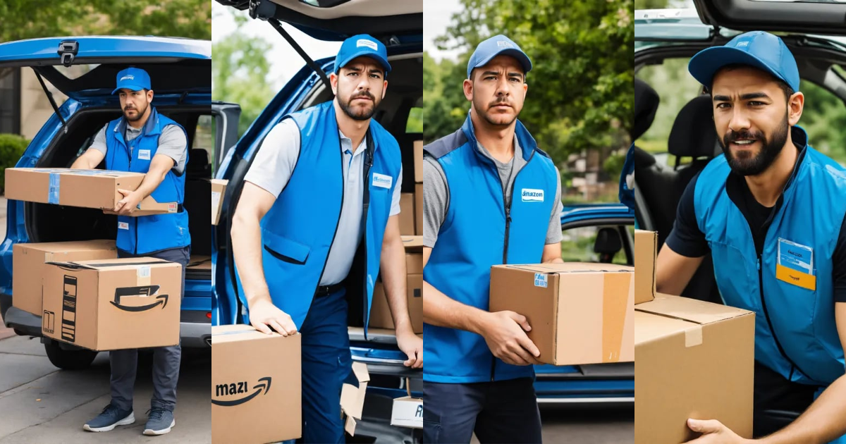 Lexica - Delivery driver wearing amazon prime blue vest holding ...