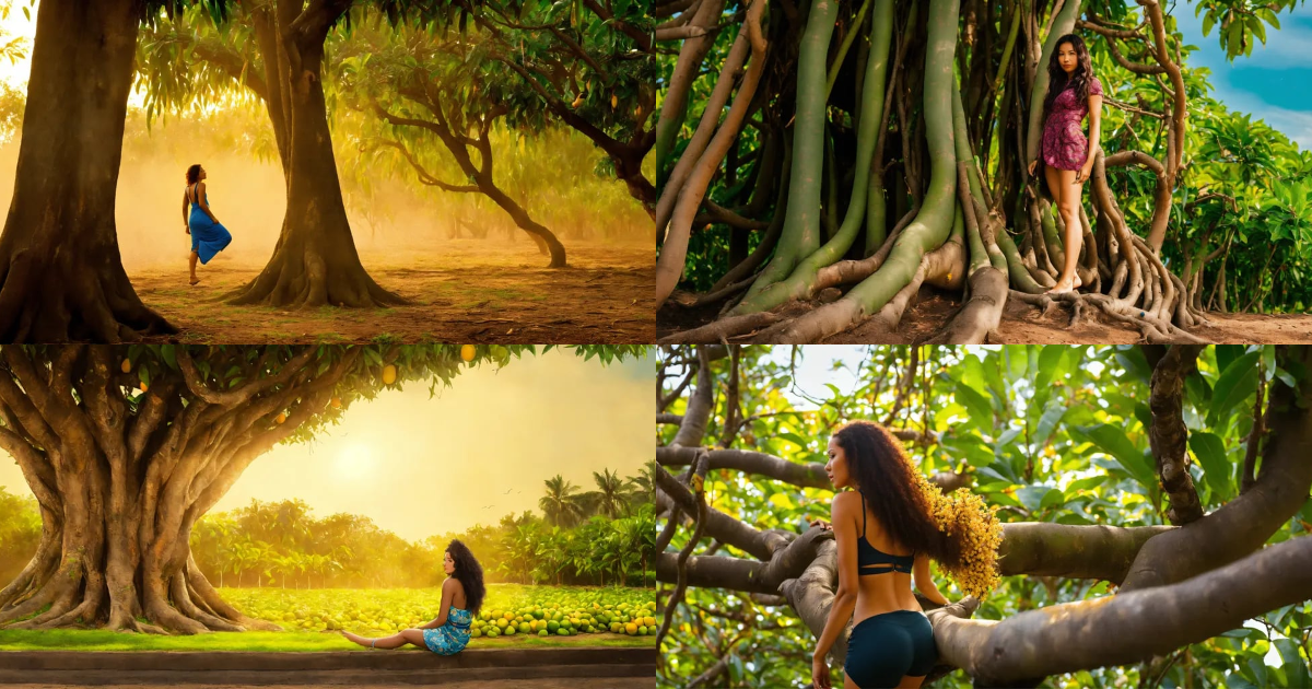 Lexica - A woman whose legs turn into the trunk of a mango tree, her ...