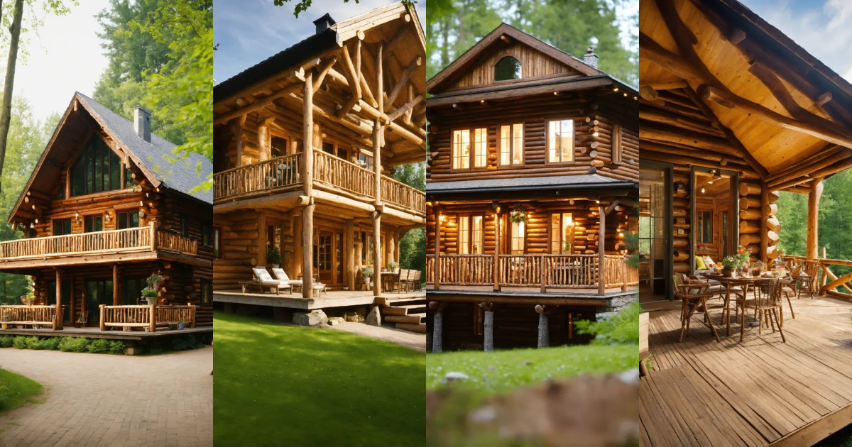 Lexica - Two-story wooden log country house with a summer terrace