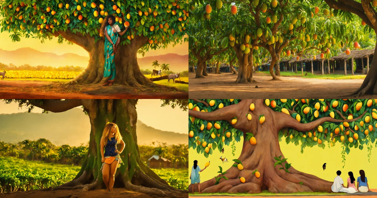 Lexica - A woman whose legs turn into the trunk of a mango tree, her ...