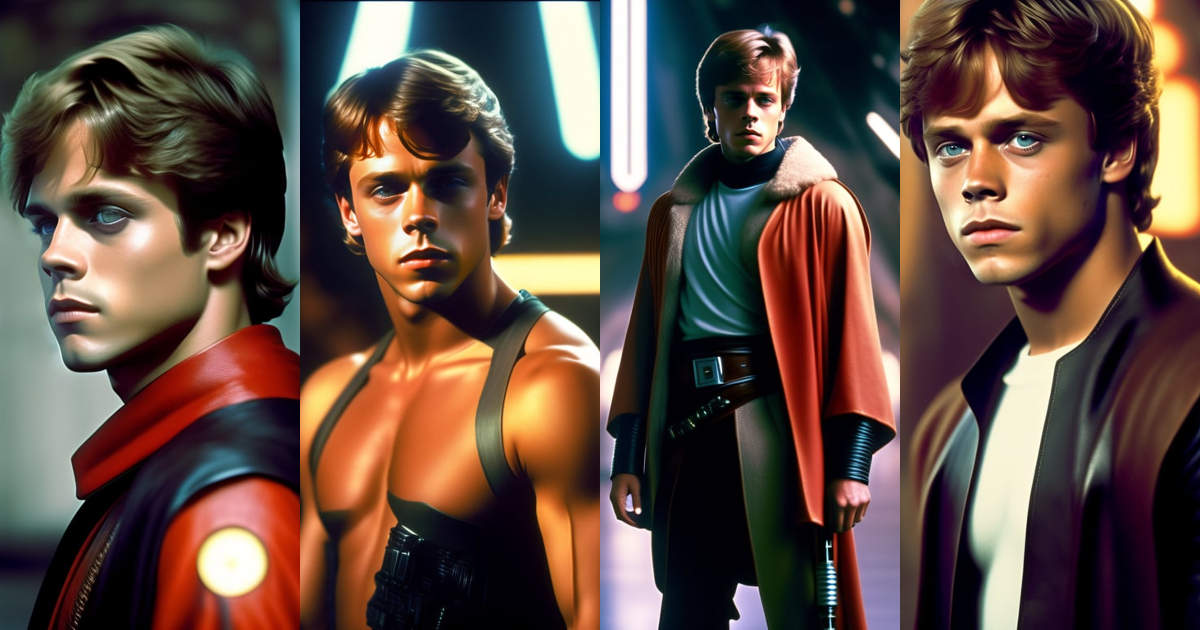 Lexica - Young Mark Hamill as Luke Skywalker like a dark jedi with a red  lightsaber, tattoed, cyberpunk slum in space, light summer clothes,  cyberpu