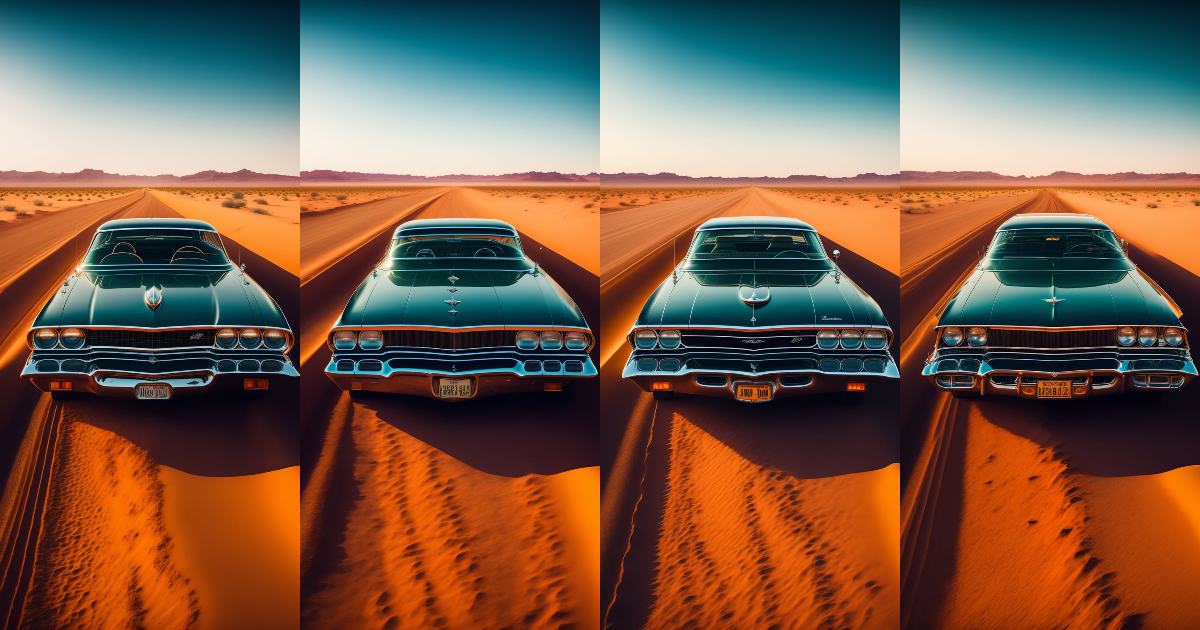 Lexica - A lowrider driving in a desert highway