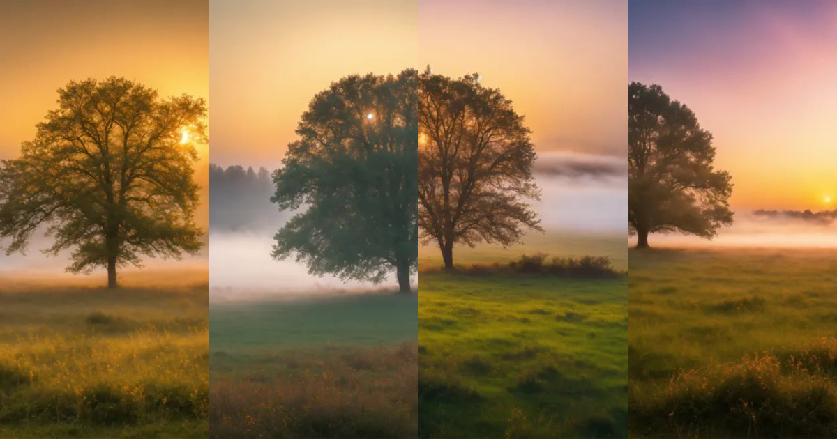 Lexica - A single tree in a meadow covered with morning fog, Surreal ...