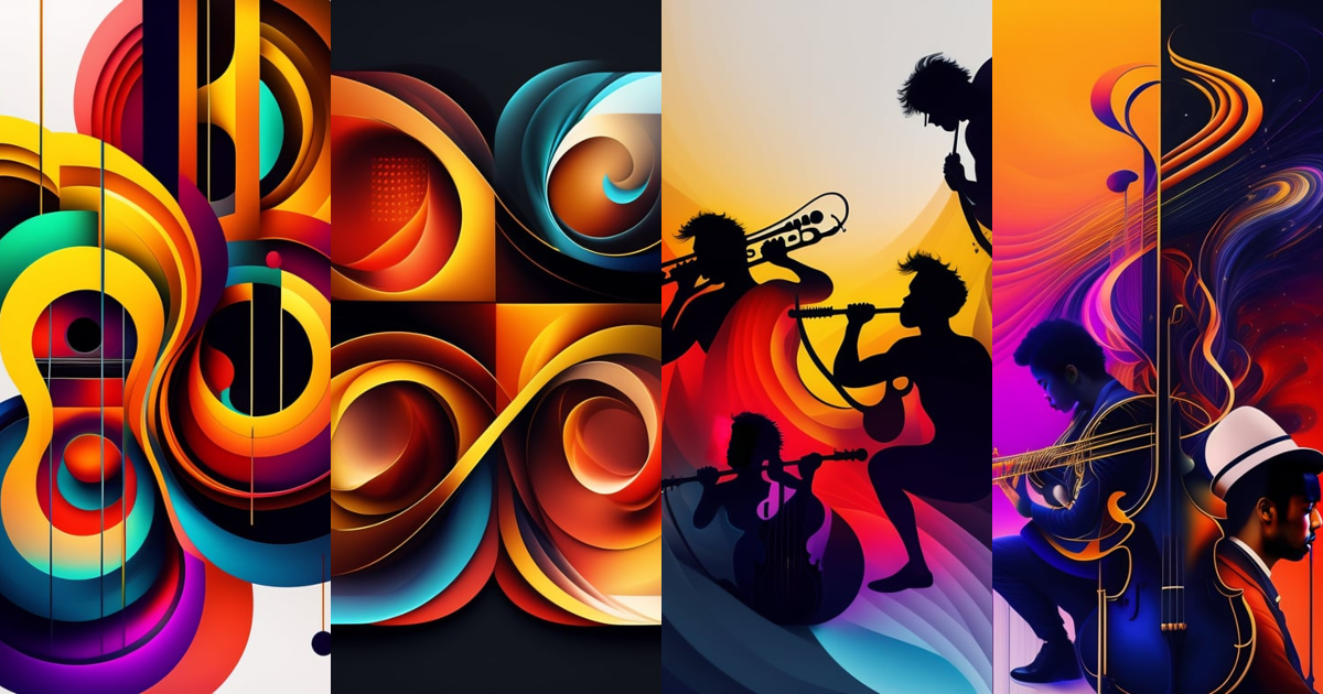 Lexica - Four musicians playing with musical notes as abstract art in ...