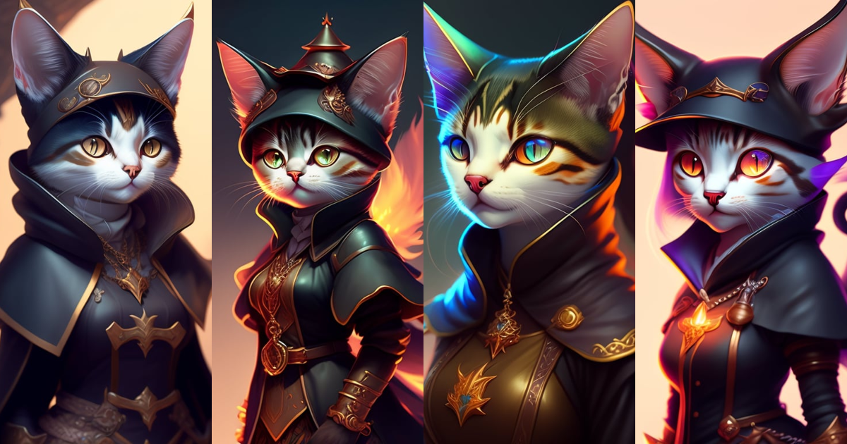 Lexica - Closeup of a cute cat witch with staff cloack and pack, D&D ...