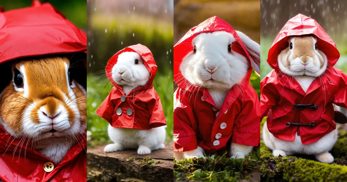 Lexica - A small rabbit wearing a red raincoat
