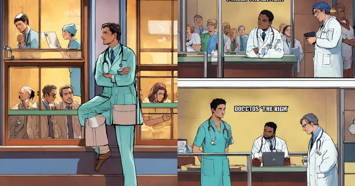 Lexica - Comic Some doctors on the left and on the right. Waiting for ...