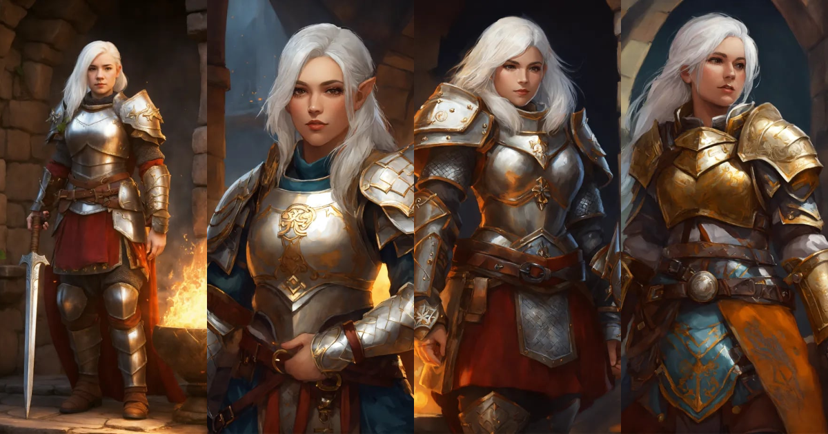 Lexica - Dwarf cleric, female, with white hair, half-plate armor ...