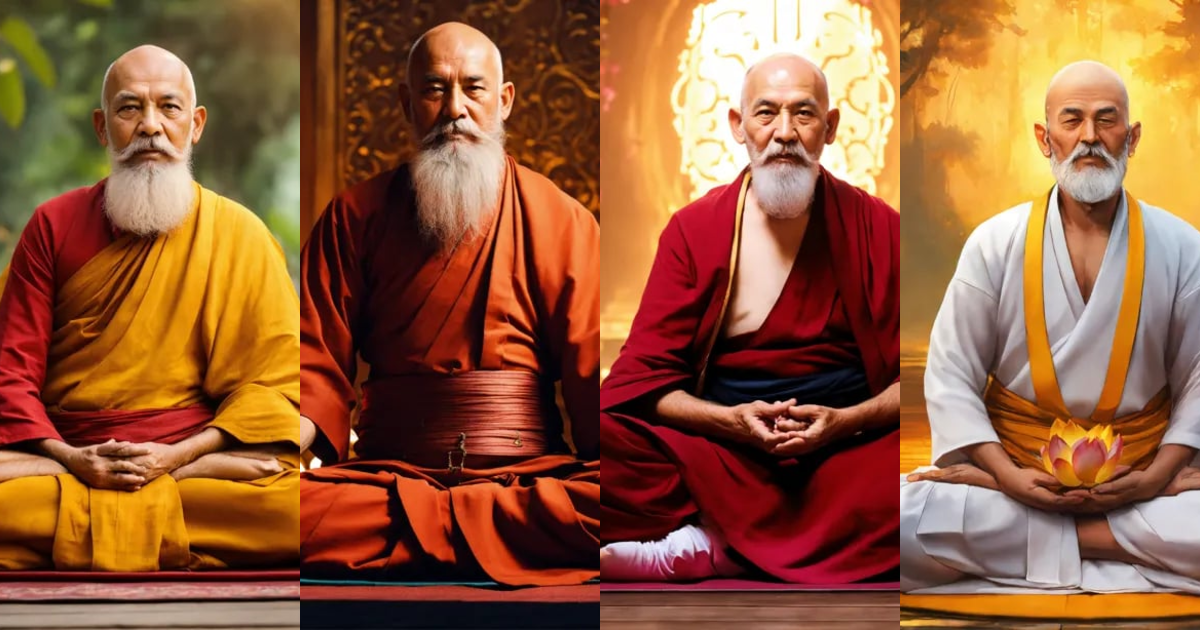 Lexica - Bald old monk with a beard and a pleasant face sitting in ...