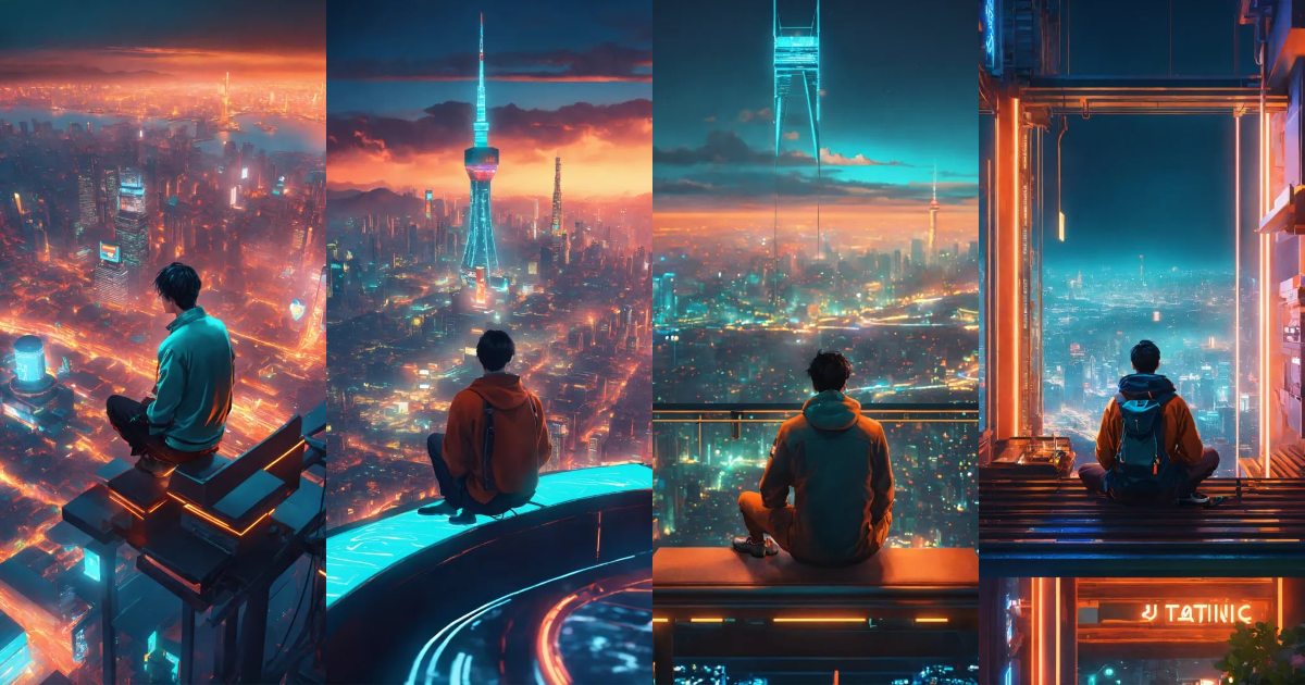 Lexica - A man seating on top of the highest building looking down to ...