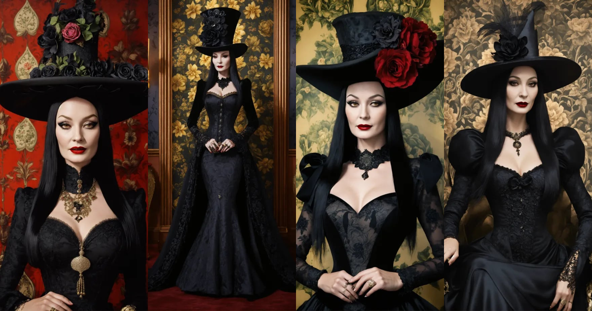 Lexica - Elaborate Gothic Morticia Addams queen of spades, 40 years old ...