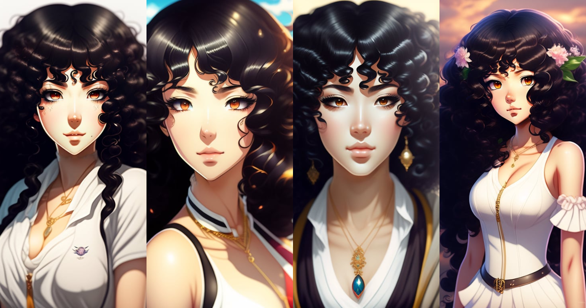 Lexica - Anime portrait of white girl with black curly hair, anime  masterpiece, highly detailed