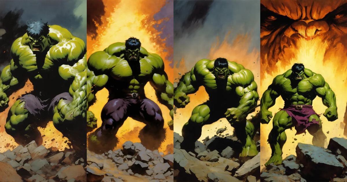 Lexica - World Breaker Hulk intense rage destroy by Frank Frazetta