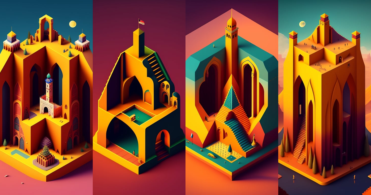 Lexica - Isometric monument valley, wes anderson
