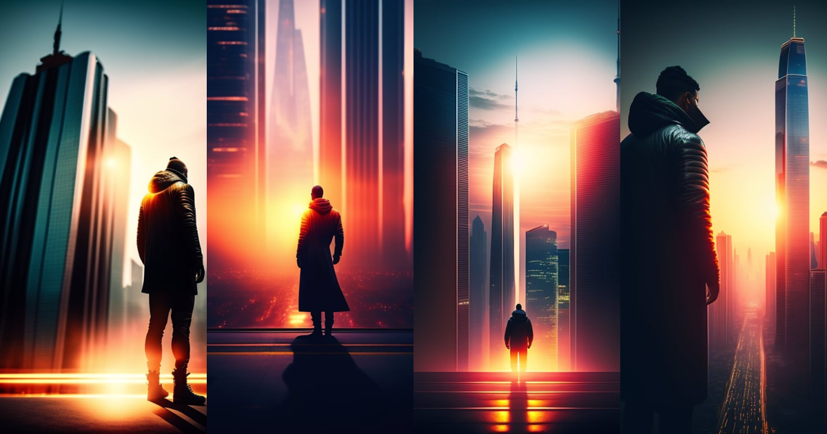 Lexica - "In the midst of a bustling city, a lone figure stands atop a ...