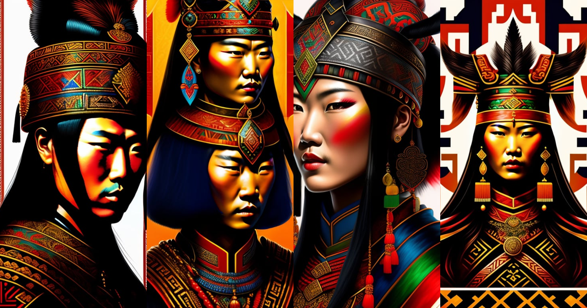Lexica - Drawing of chinese warrior portrait in aztec symbol style in ...