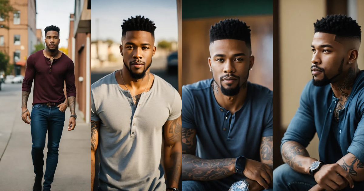Lexica - Very handsome black male, wearing jeans and Henley, goatee ...
