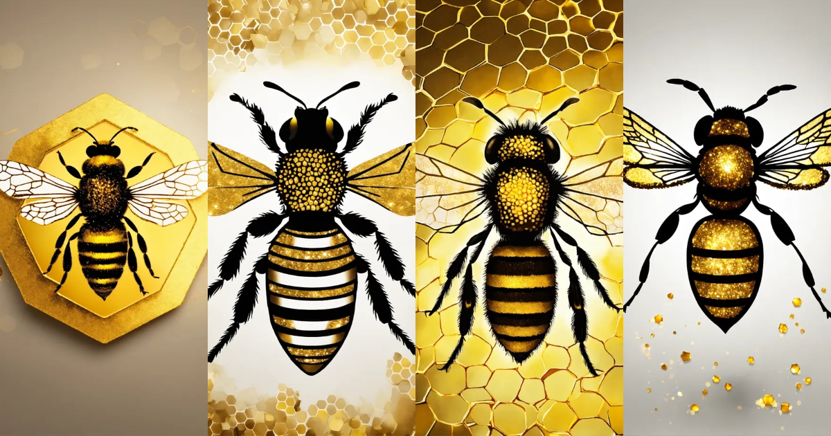 Lexica - Silhouette honey bee with golden honeycomb glitter texture on ...