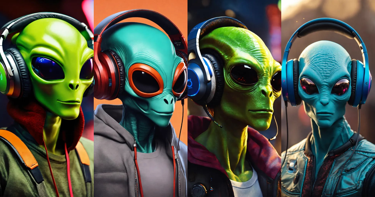 Lexica - A cool dude alien, wearing Beats By Dre wireless headphones,