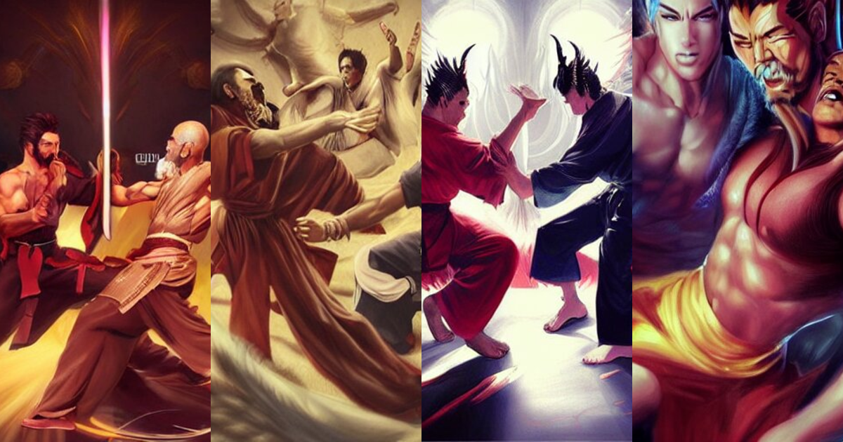 Lexica - God and Lucifer in a Kung Fu fight surrounded by angels ...