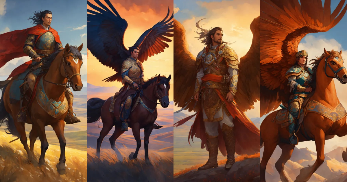 Lexica - A giant eagle with a rider, background Mongolian plains ...
