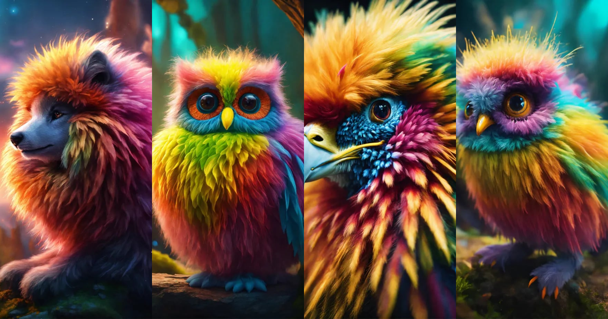 Lexica Ultra beautiful puffy furry multicolored creature in a