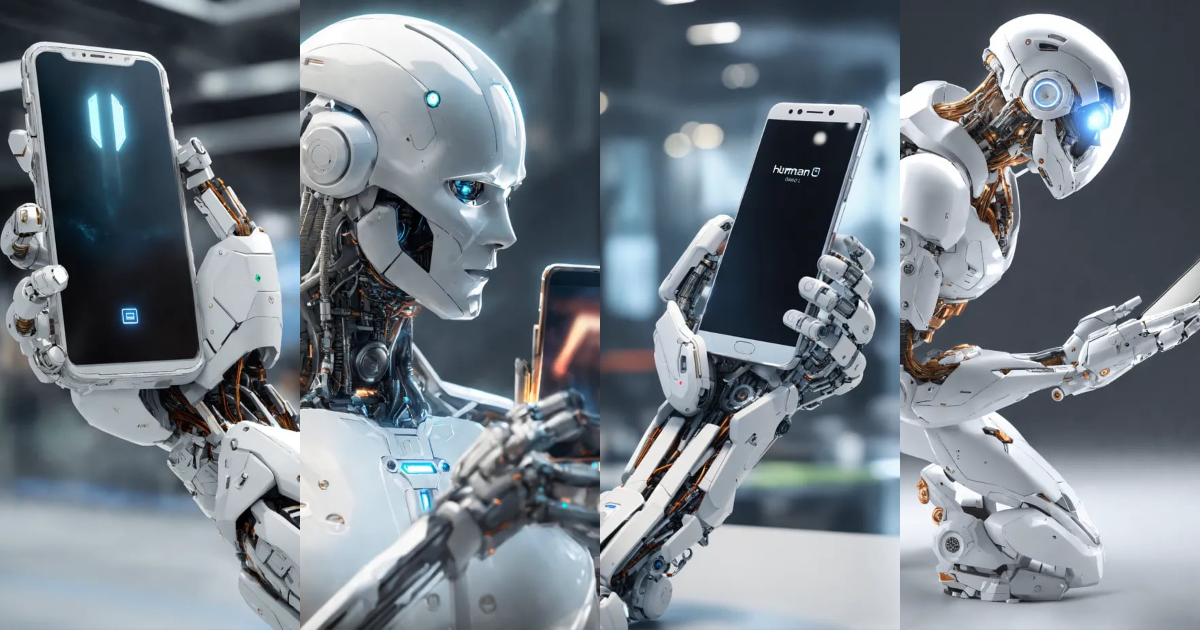 Lexica - White humanoid cyborg arm holding smartphone, hdr, rendered in ...