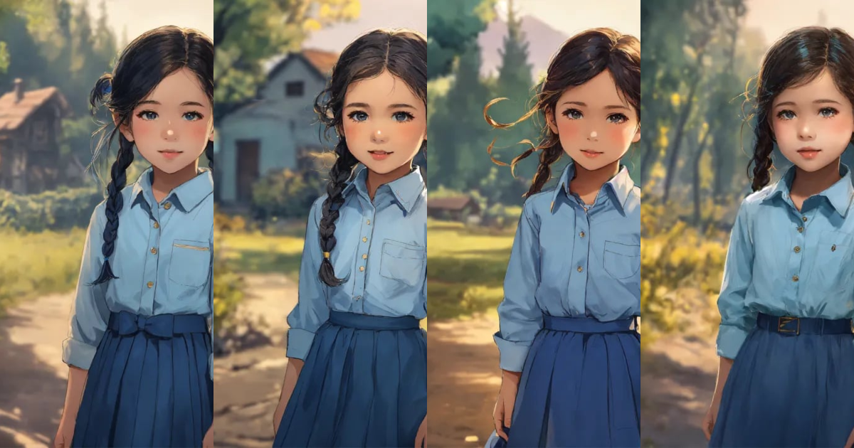 Lexica - A cute five-year-old girl with a light blue button-down shirt ...