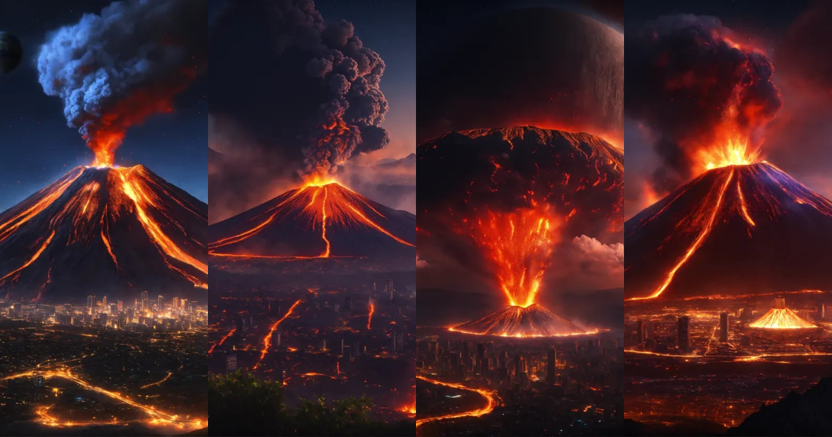 Lexica - Ultra realistic, volcano, big planet in ssky, fire, black ...