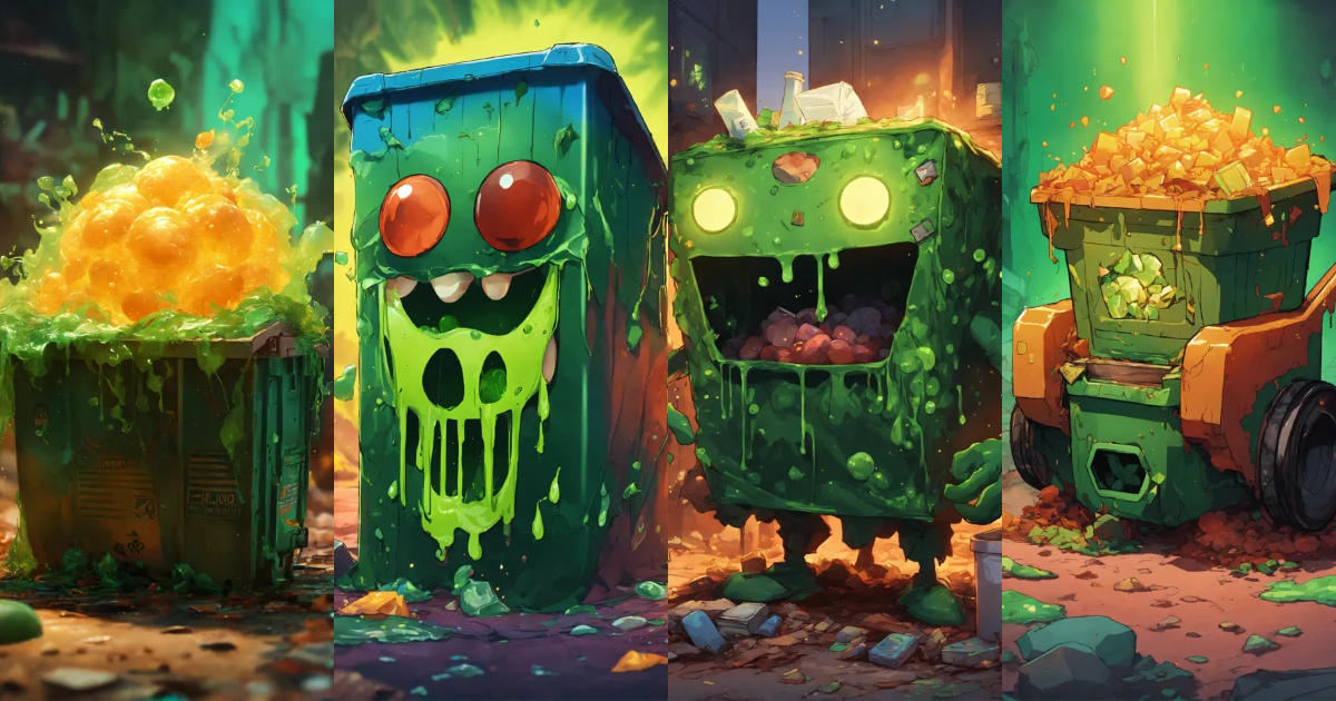 Lexica - An illustration of a garbage elemental in a comic-book style ...
