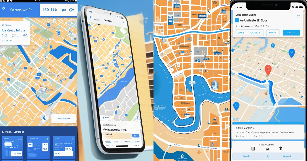 Lexica - Graphic user interface of an app, with a map of a city and a ...