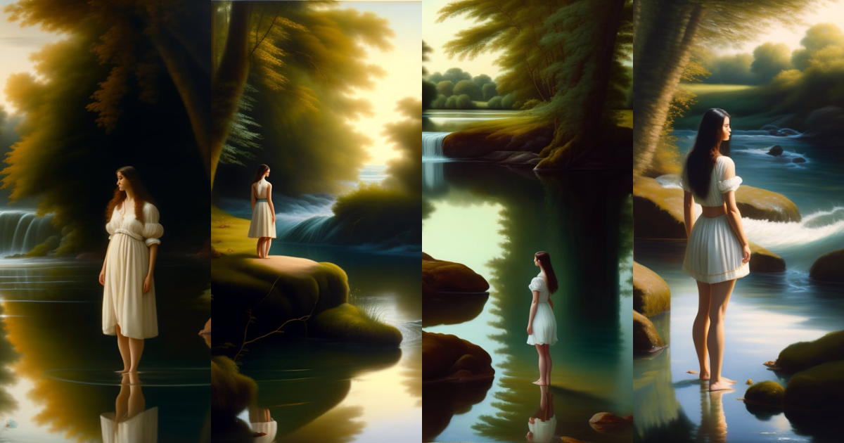 Lexica - A young woman in front full frame, with her feet in the water ...