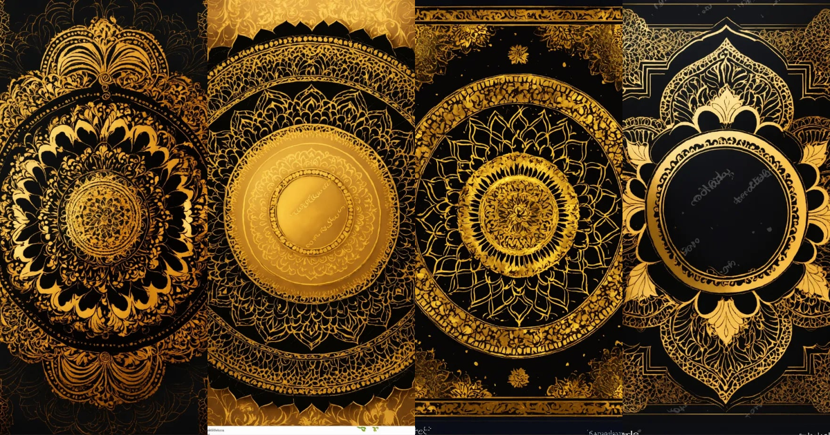 Lexica - Golden and black Mandala Art Background With Border Invitation ...