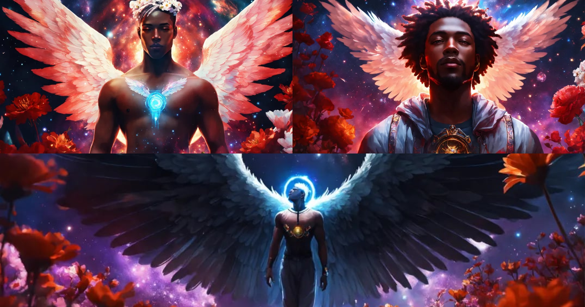 Lexica - Cyberpunk digital painting of a black male angel with ...