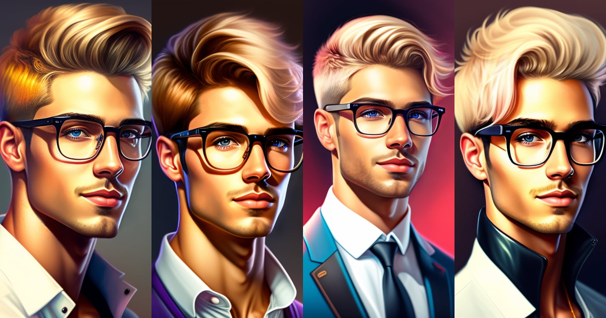 Lexica - Portrait of a blonde, male, short hair samuray, with glasses ...