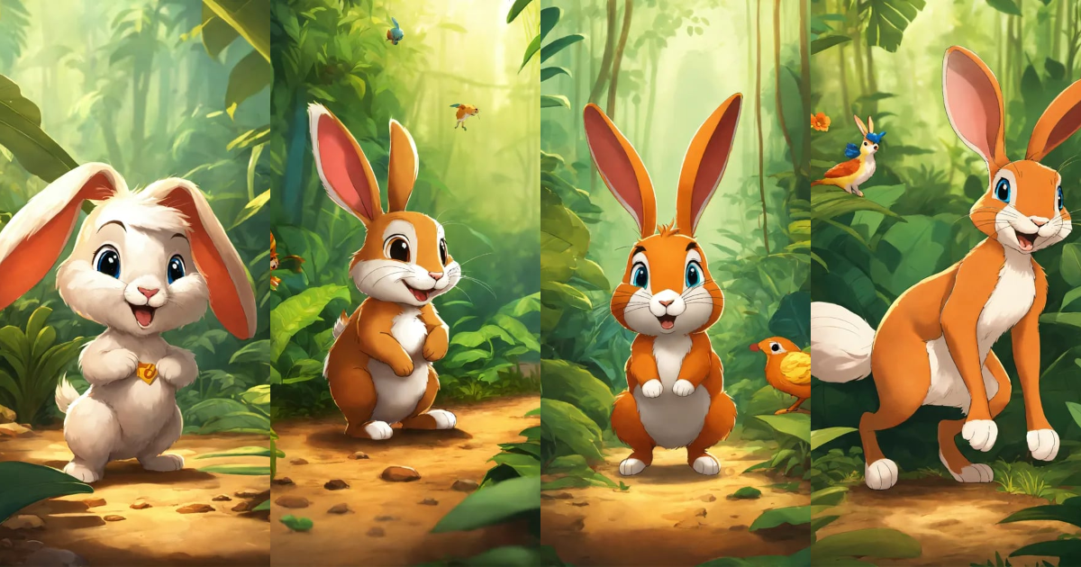 Lexica - Cartoon in a jungle rabbit was very proud of being faster than ...