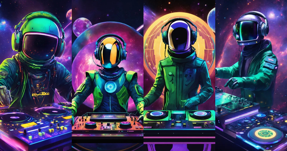 Lexica - Elements Hitchhiker's thumb-up, a DJ figure with futuristic ...