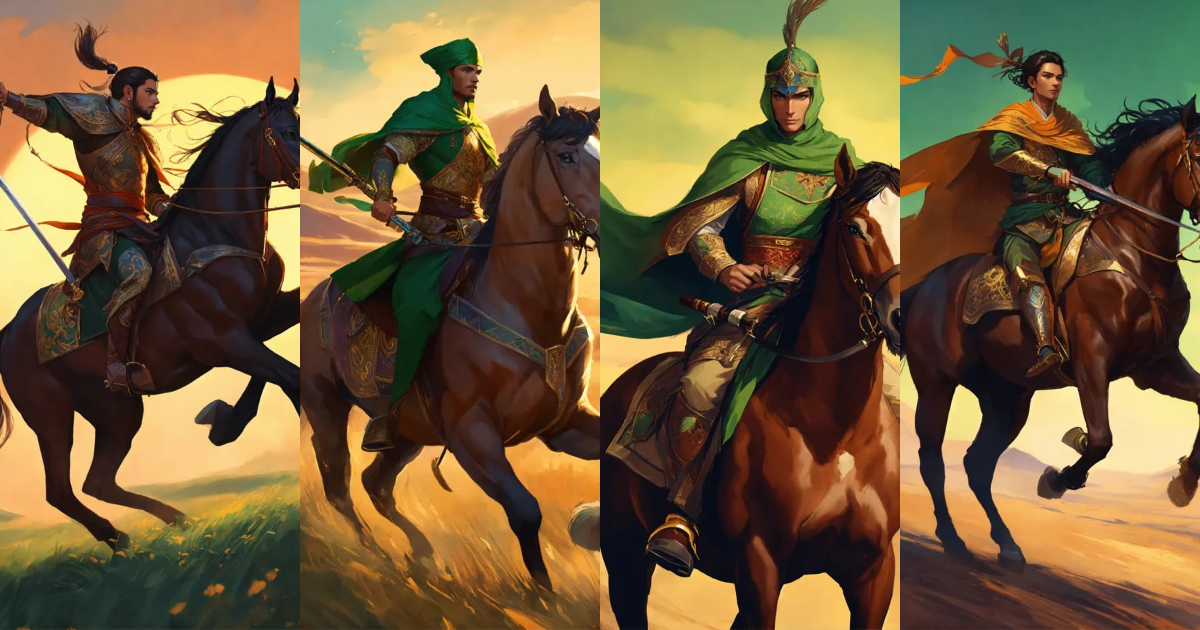 Lexica - A timurid elf male light cavalryman charging with Sabre riding ...