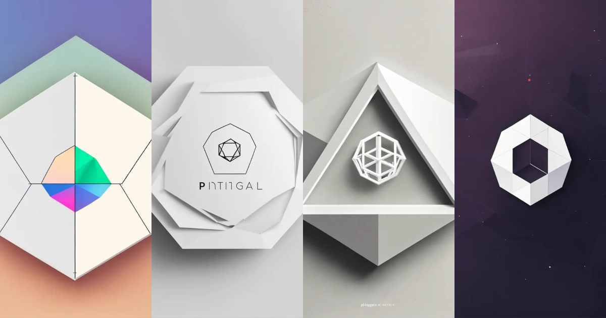 Lexica - White, minimalist, and modern pentagonal logo app on a background