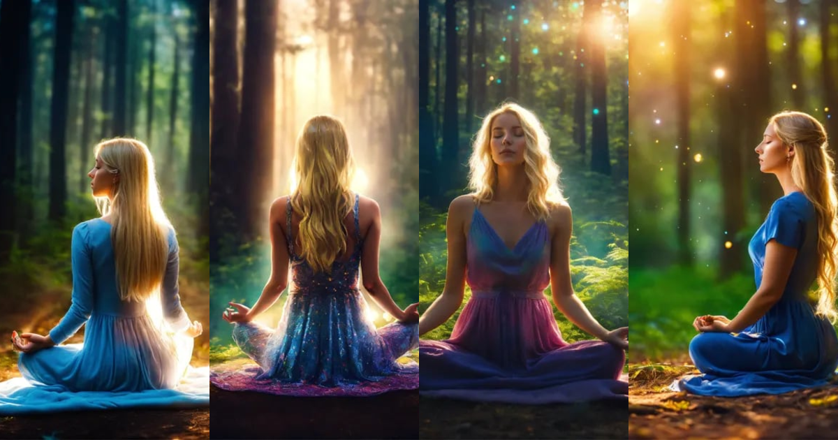 Lexica - A blonde woman in a dress listening to their inner voice and ...