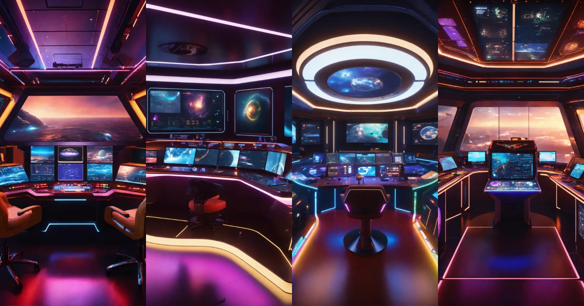 Lexica - View of a luxurious space yacht control center, there is 1 big ...