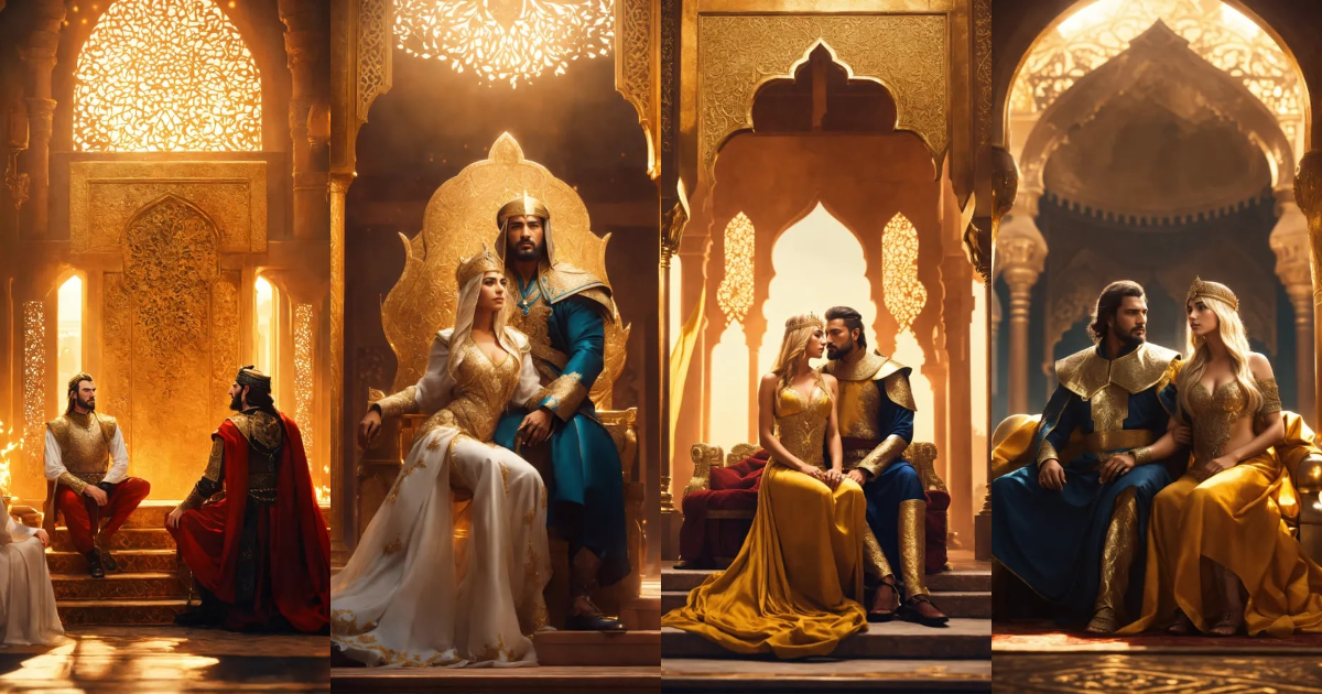 Lexica - An epic fantasy scene featuring the sultan Saladin sitting on ...