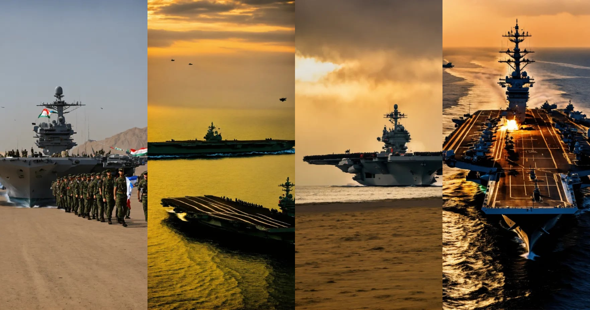 Lexica Iran, war, army, marching forward, aircraft carriers.