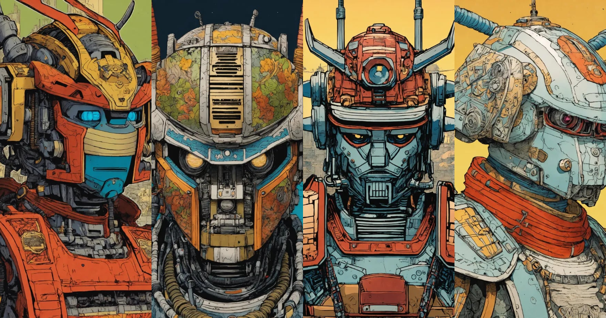 Lexica - Detailed pen and ink illustration of a samurai robot, head ...