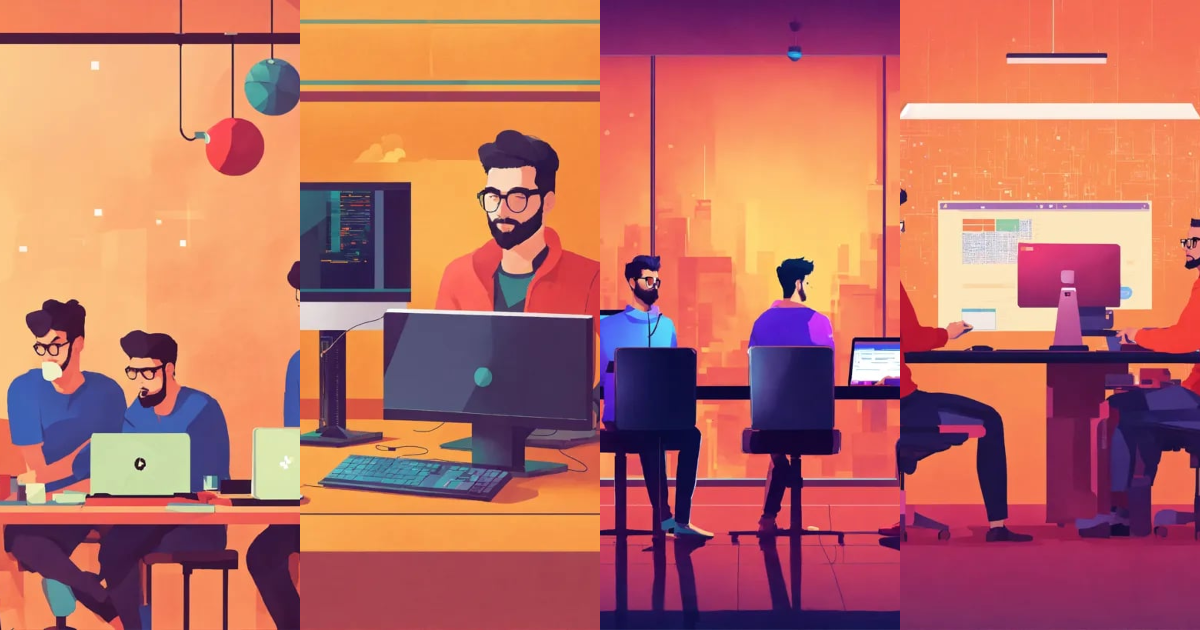 Lexica - Guys programming flat design, empty background